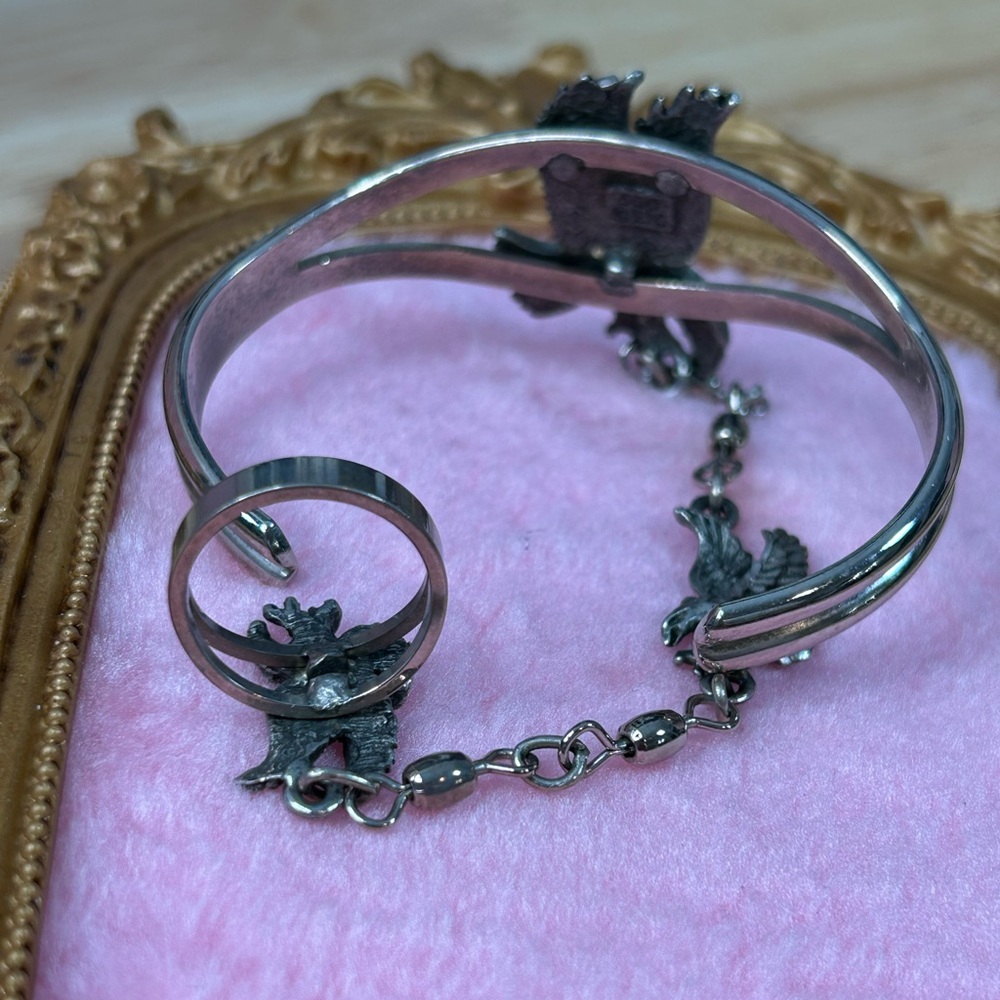 EJC 1992 Vintage Silver Eagle Slave Cuff Bracelet and Ring - Picture 2 of 13